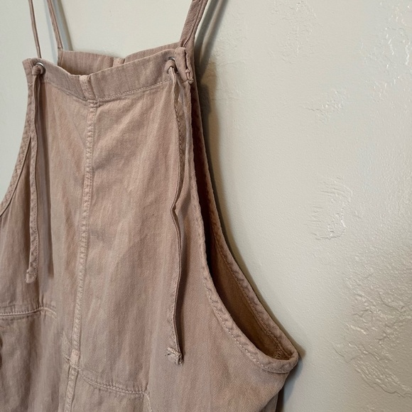 Monki Nobu Cotton Dungaree Romper In Beige - Picture 9 of 14